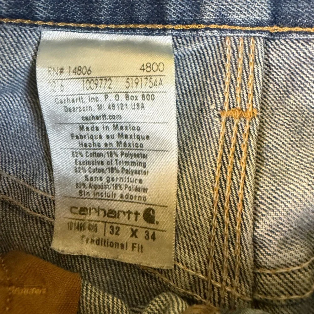 Carhartt Mens 101496 Traditional Fit Distressed Blue Denim‎ Jeans 32x34 Light